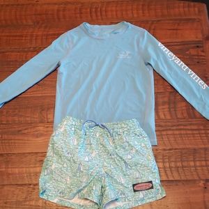 Vineyard Vines Swim Trunks and Rashguard set.  4T